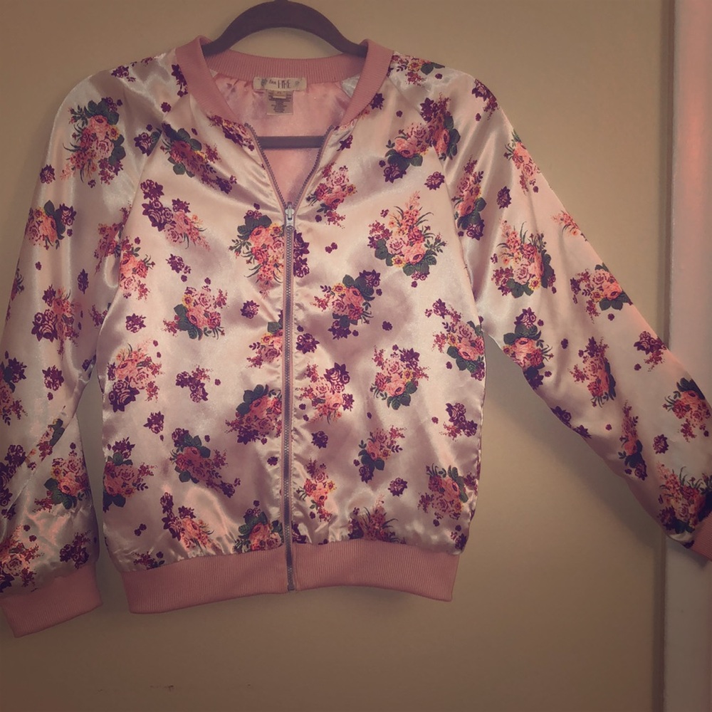 Girls floral satin bomber jacket